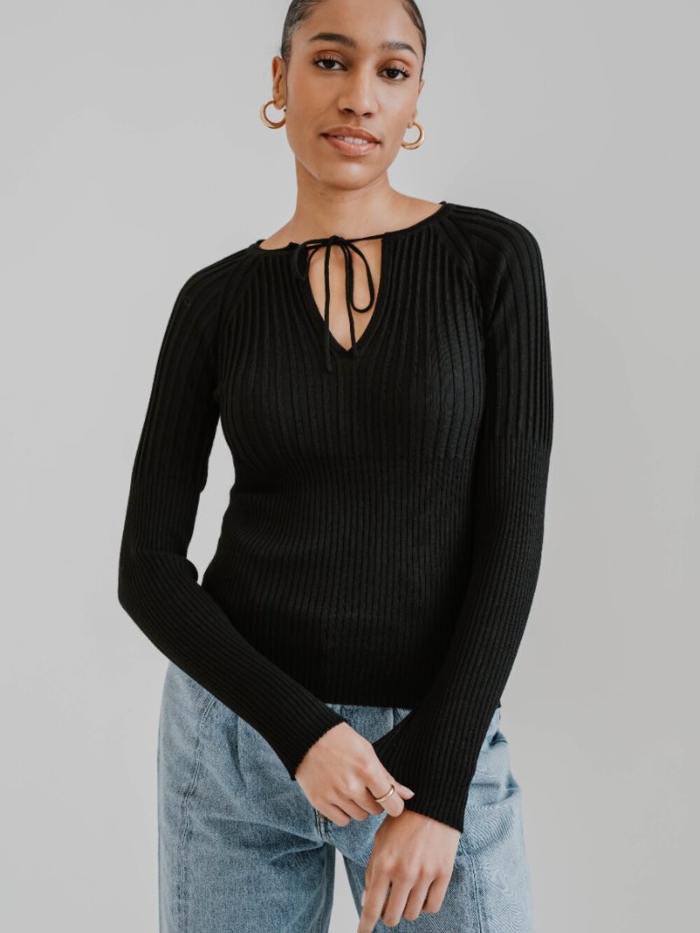 NWT MAX MARA KATAI BLACK RIBBED KNIT KEYHOLE PULLOVER TOP - M